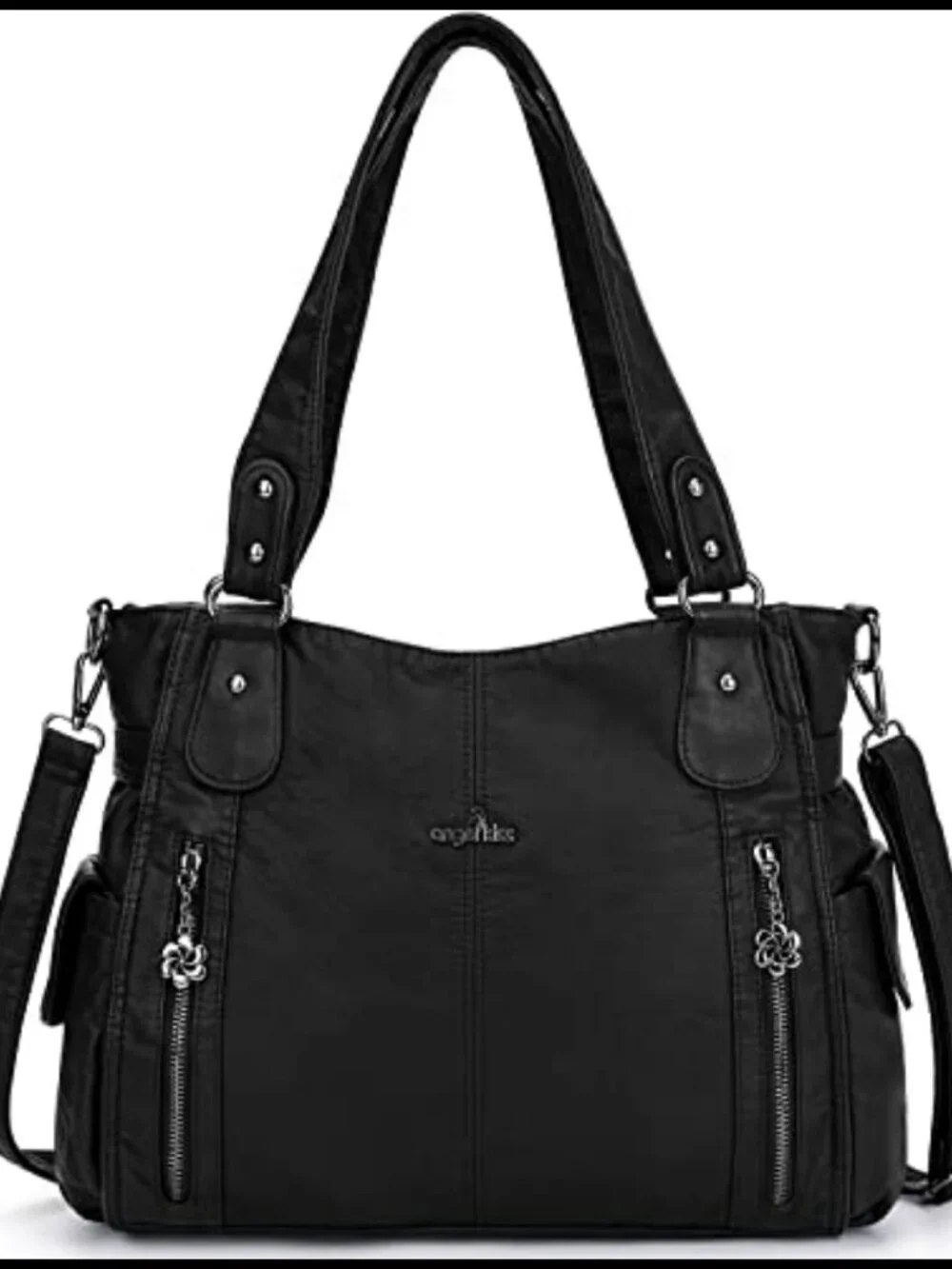 Washed Vegan Leather Top-Handle Hobo Purse Roomy Shoulder Bag Tote Satchel